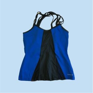 BEBE Sport Royal Blue and Black Strappy Halter Tank Top